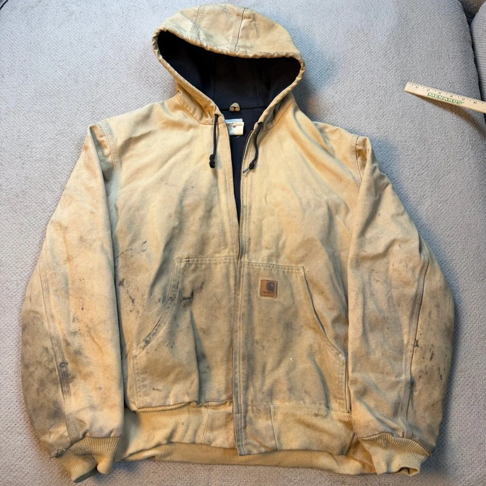 Vintage 2000s Carhartt J25 WET Sandstone Active Jacket Wheat Tan XL Thrashed